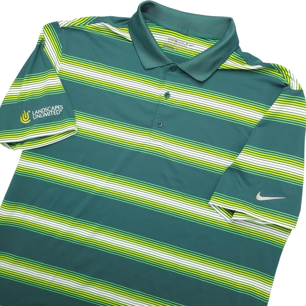 Nike Golf Dri-FIT Polo Shirt Mens L Green Stripe Golf Tour Performance Logo Top